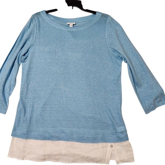 J Jill Linen Top Size Medium Blue Relax Fit Lightweight - Picture 4 of 13